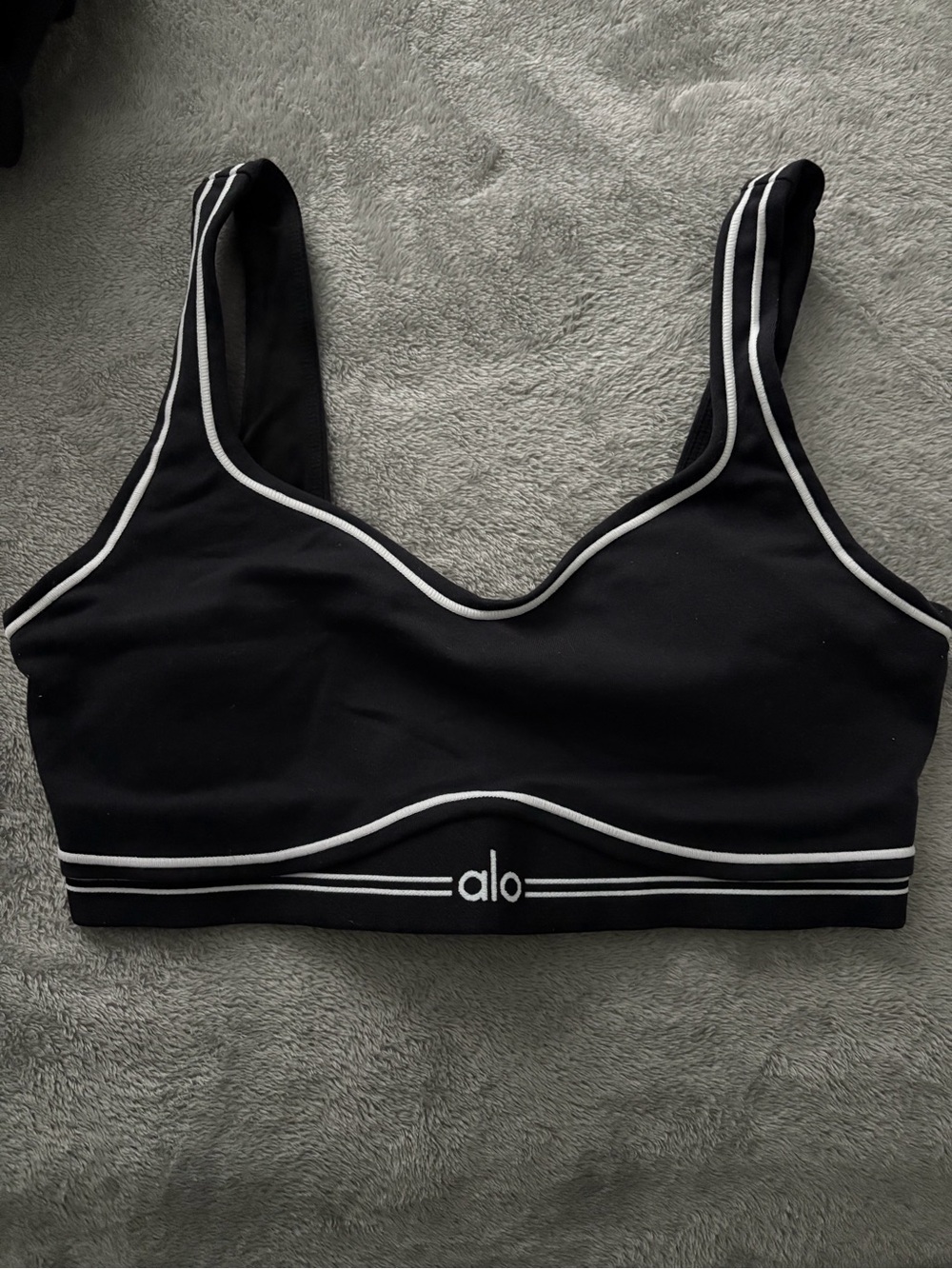 ALO Yoga Black Sports Bra with White Piping